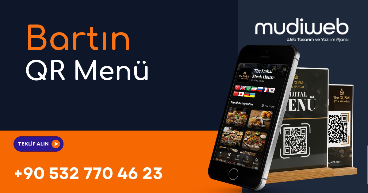 Bartın QR Menü - Bartın Dijital Menü - QR Kod Menü Sistemi Mudiweb