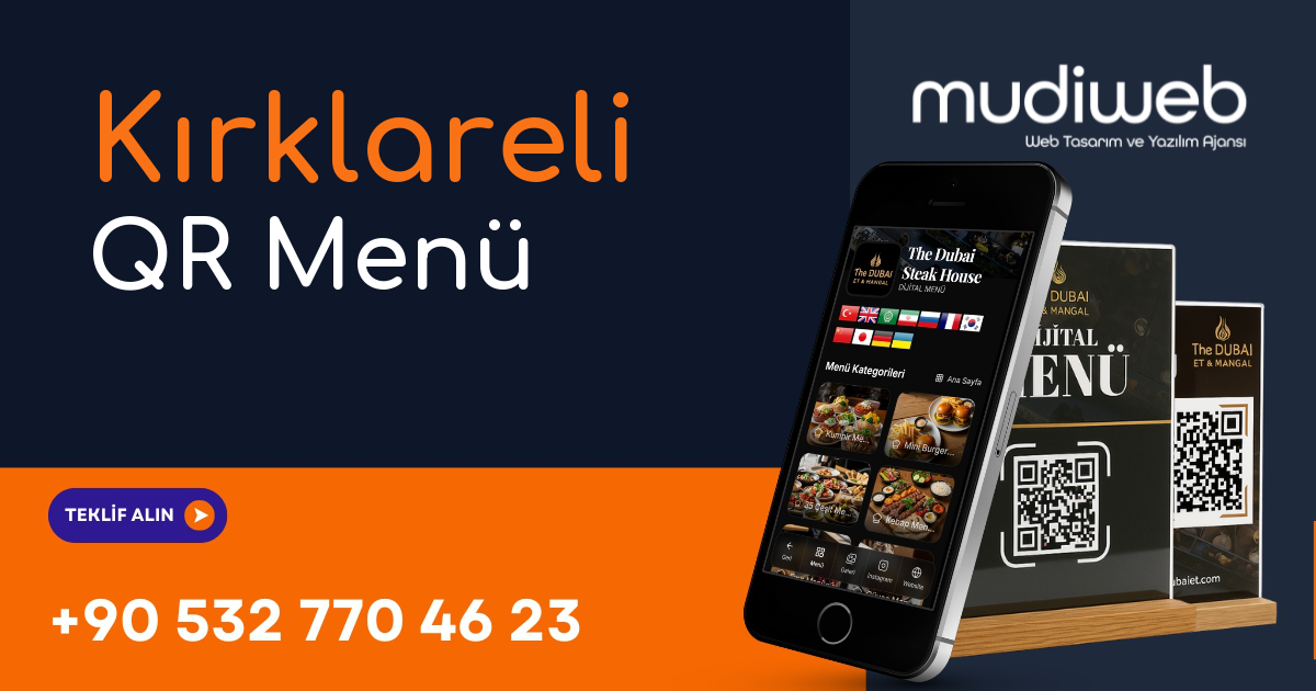 Kırklareli QR Menü - Kırklareli Dijital Menü - QR Kod Menü Sistemi Mudiweb